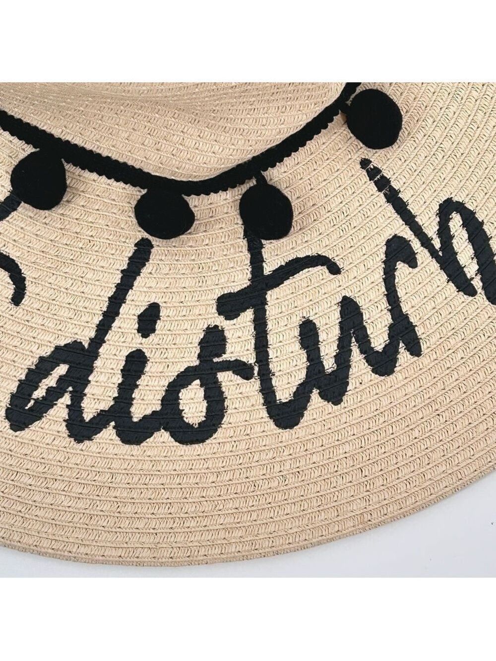 Coastalista Straw Wide Brim Hat Pom Pom NWT - Picture 10 of 14